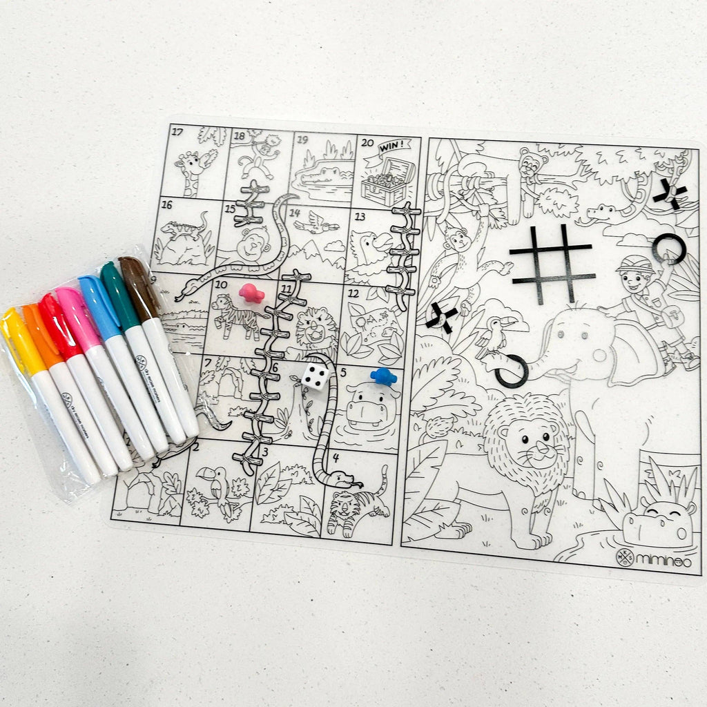 Jungle Games - Silicone Reusable Coloring Mat & Markers Set