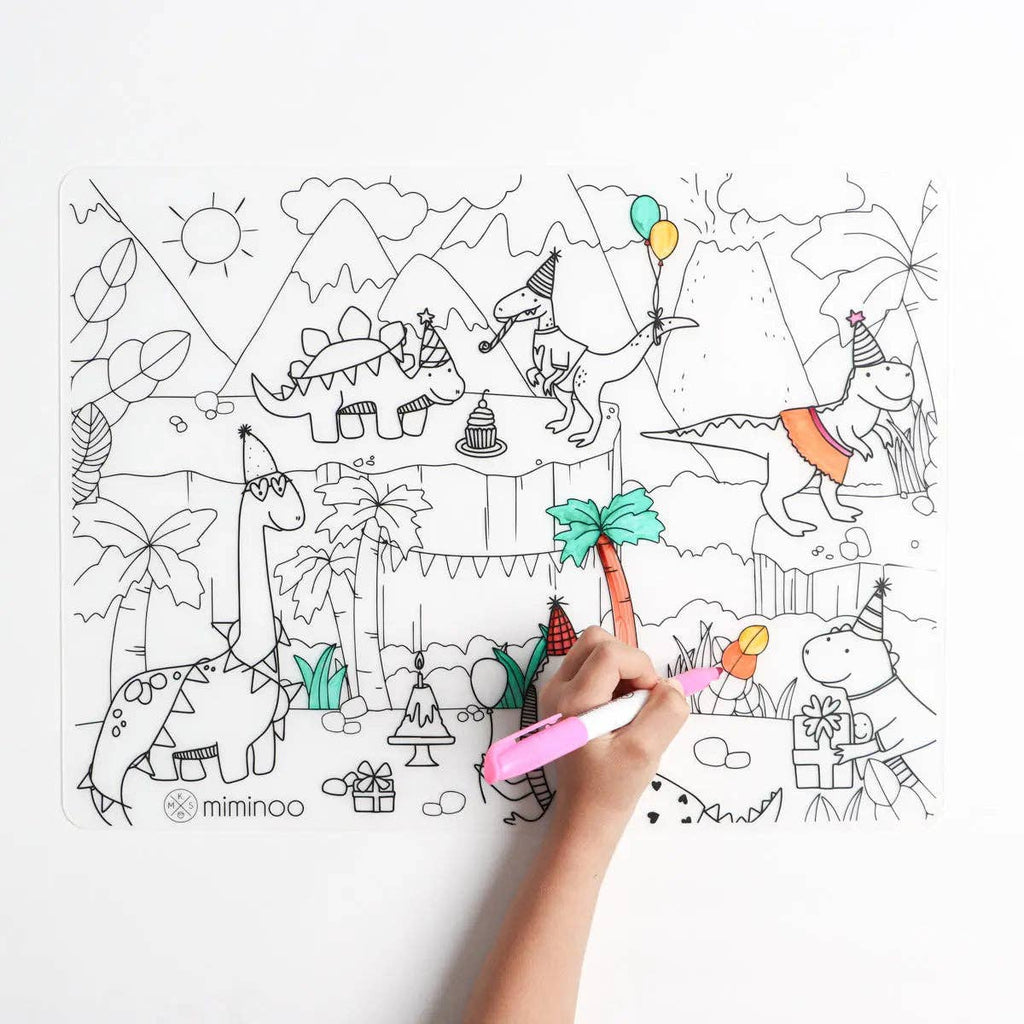 Dino Party - Silicone Reusable Coloring Mat & Markers Set