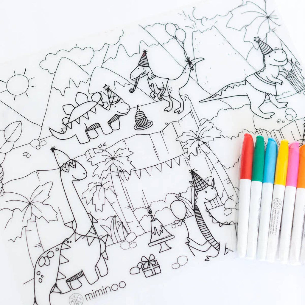 Dino Party - Silicone Reusable Coloring Mat & Markers Set