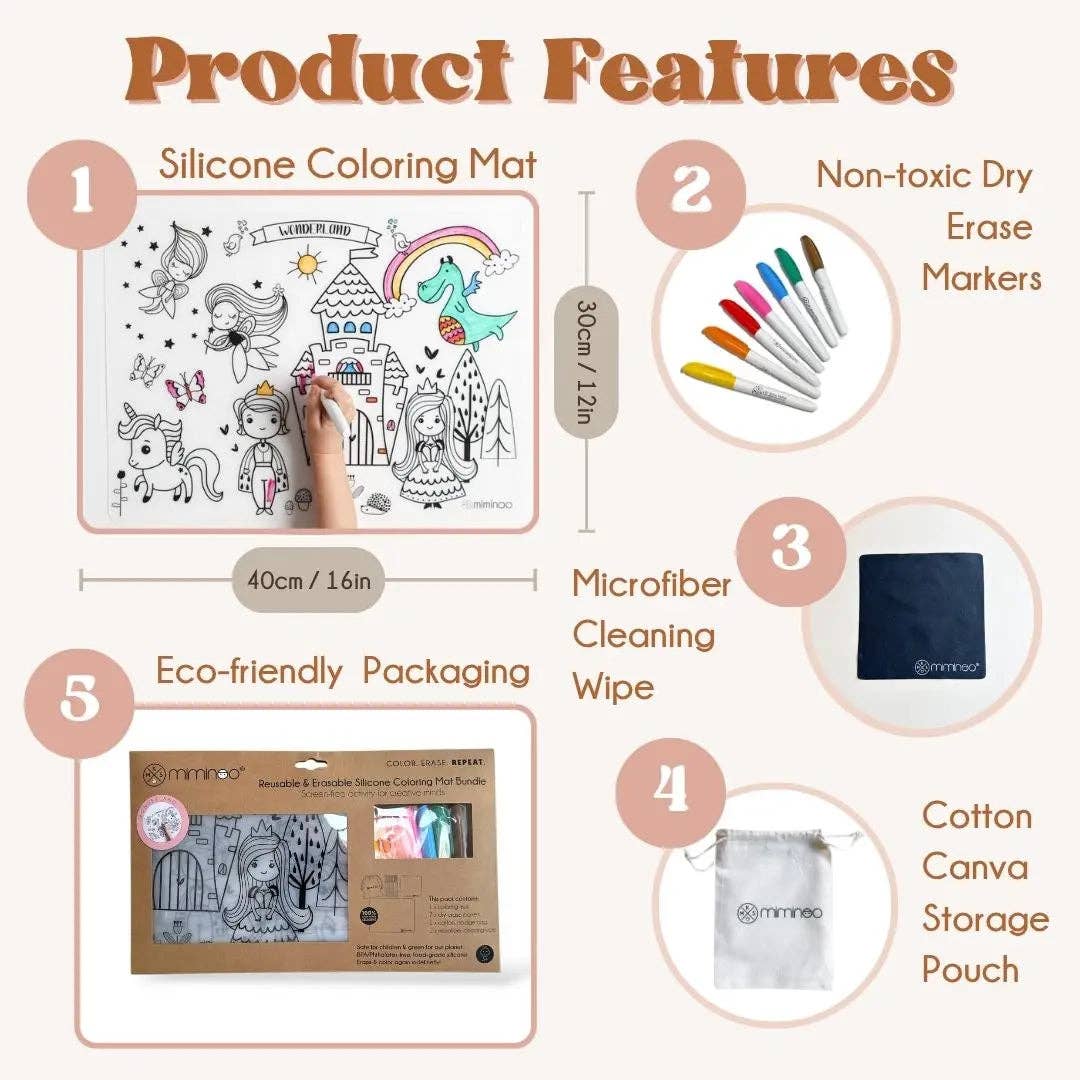 Wonderland - Silicone Reusable Coloring Mat & Markers Set
