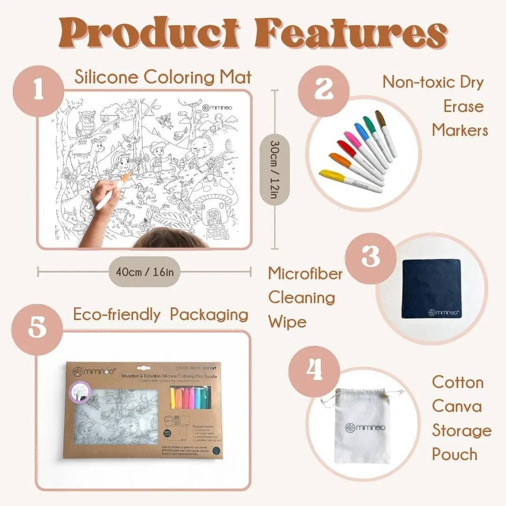 Enchanted Forest - Silicone Reusable Coloring Mat & Markers Set