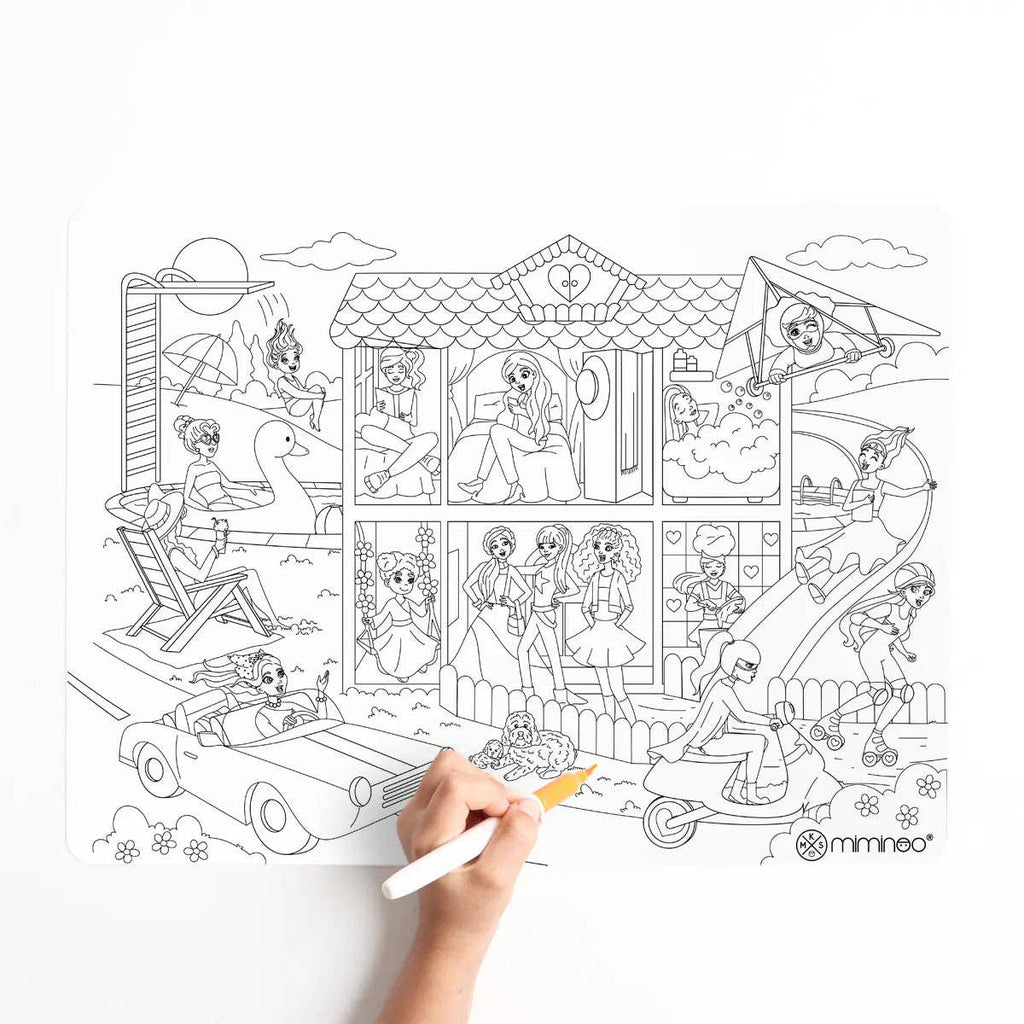 Doll Dream House - Silicone Reusable Coloring Mat & Markers Set