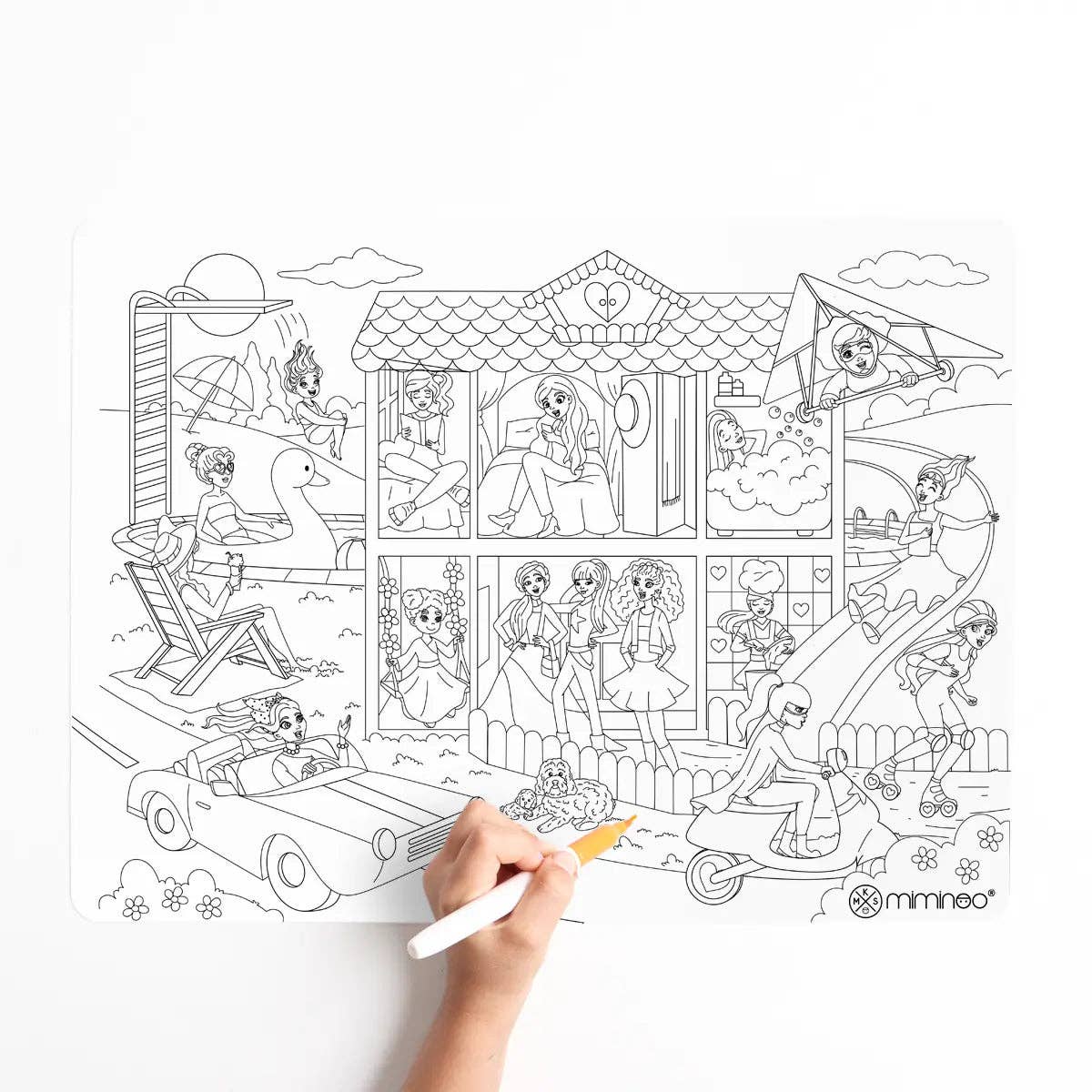 Doll Dream House - Silicone Reusable Coloring Mat & Markers Set