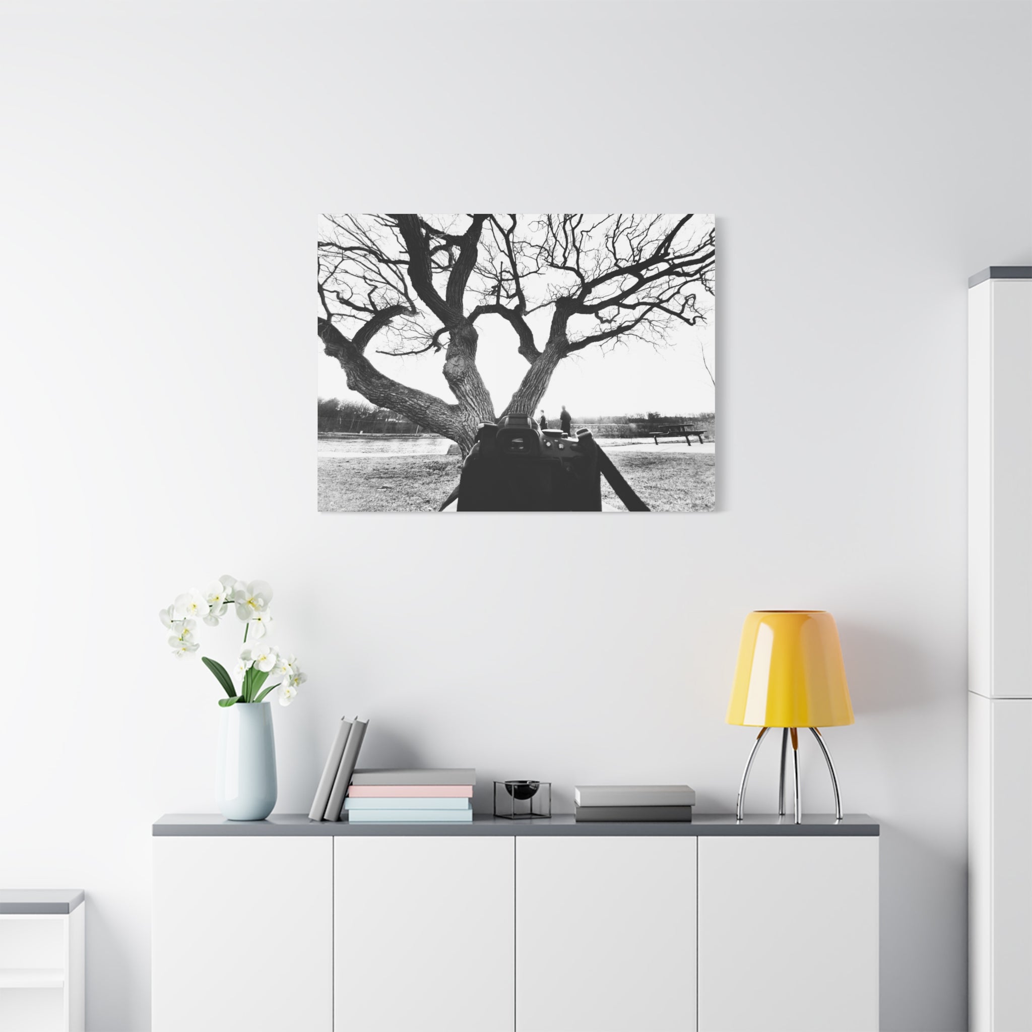 Canvas Print, Monochrome Tree and Camera Scene