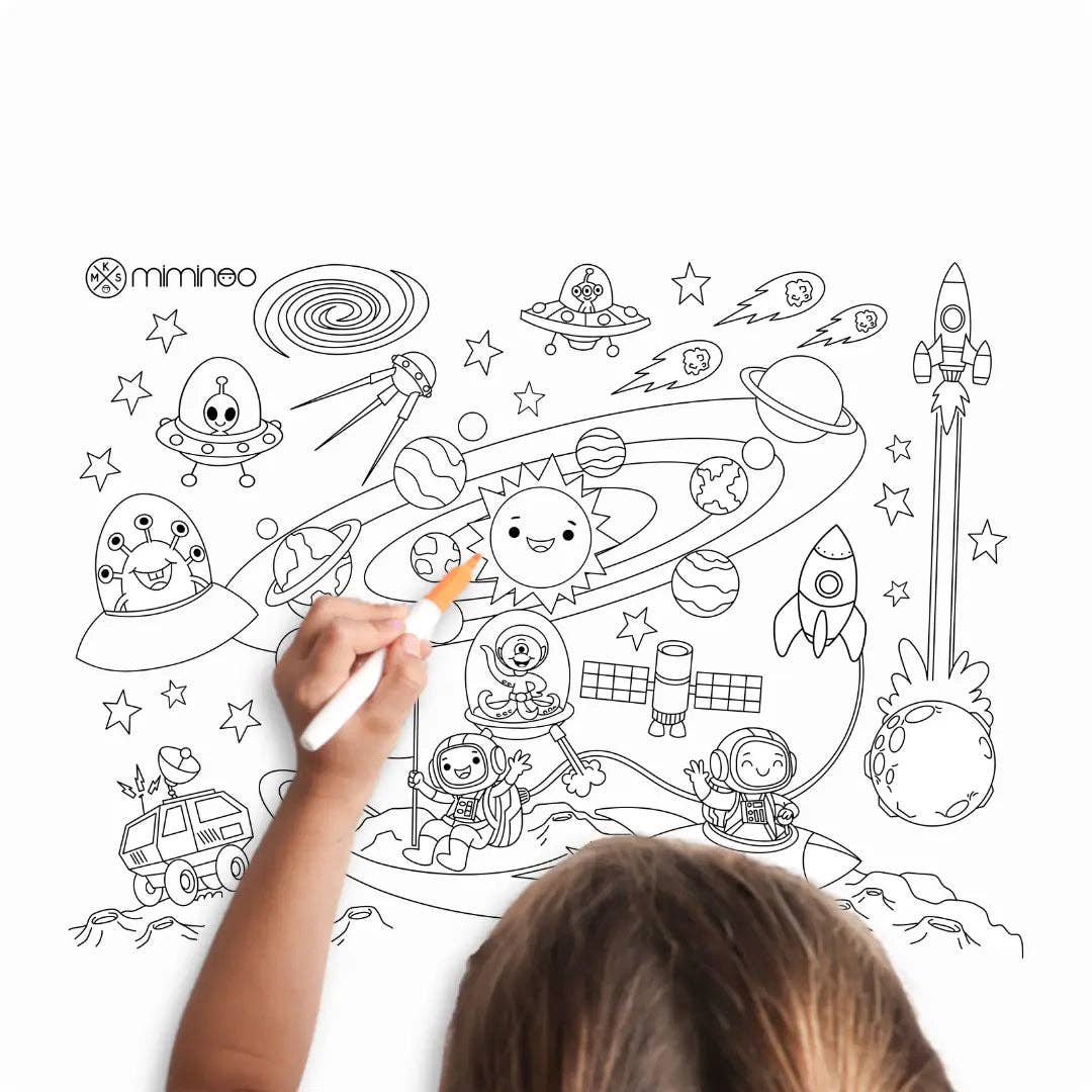 Space-Silicone Reusable Coloring Mat & Markers Set