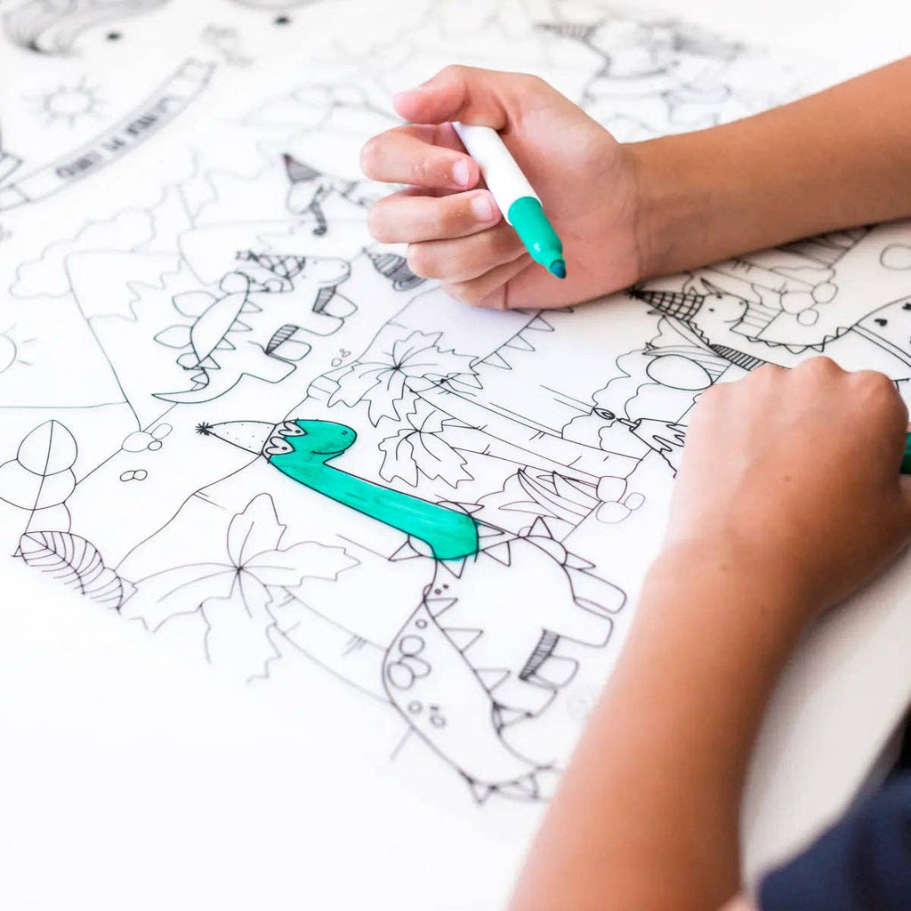 Dino Party - Silicone Reusable Coloring Mat & Markers Set