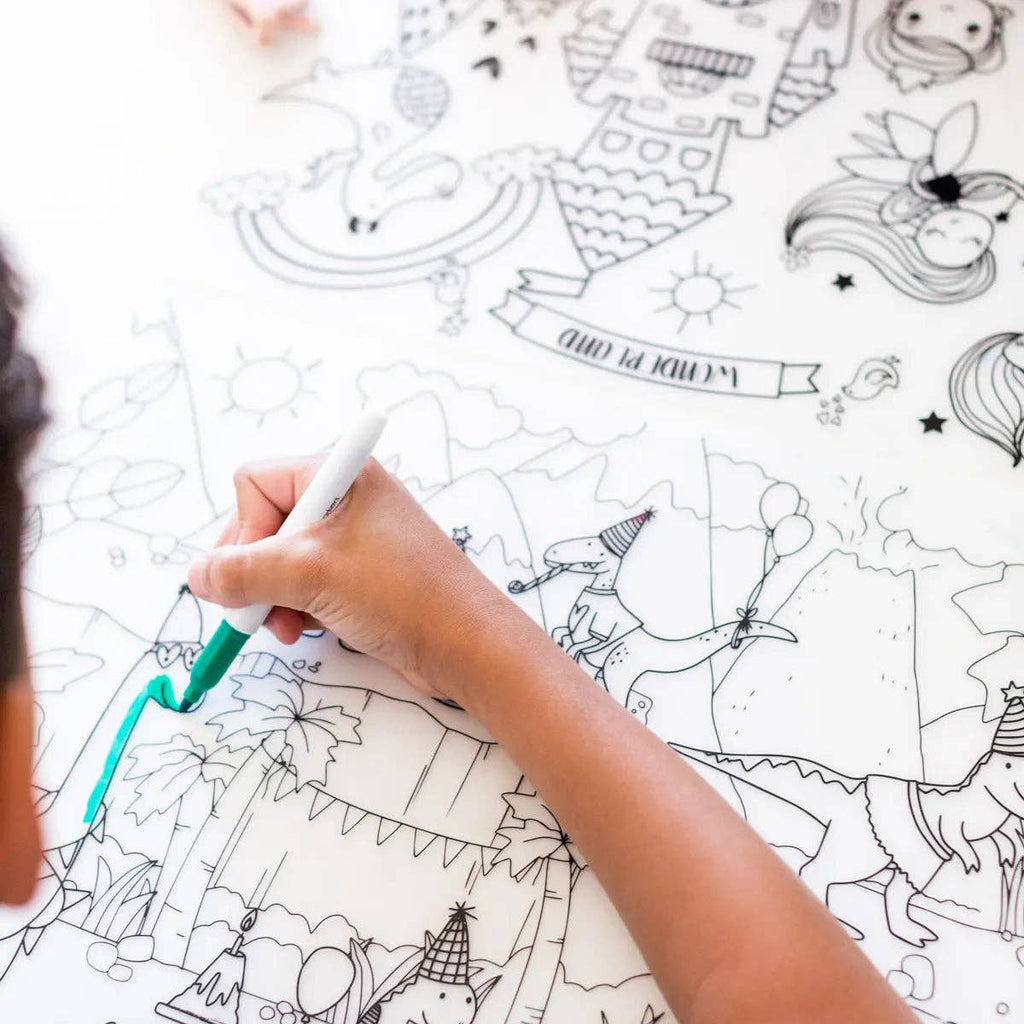 Dino Party - Silicone Reusable Coloring Mat & Markers Set