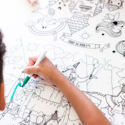 Dino Party - Silicone Reusable Coloring Mat & Markers Set