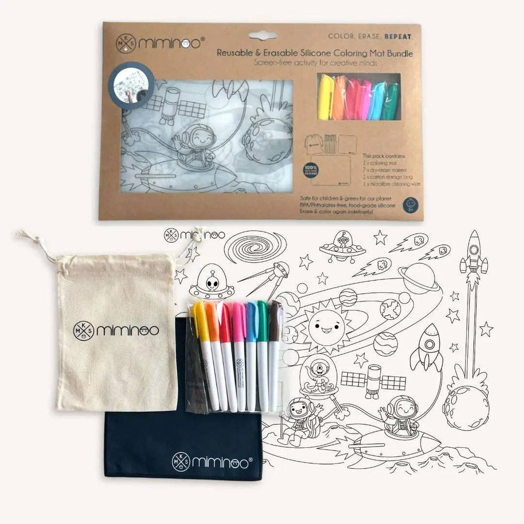 Space-Silicone Reusable Coloring Mat & Markers Set