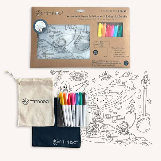 Space-Silicone Reusable Coloring Mat & Markers Set