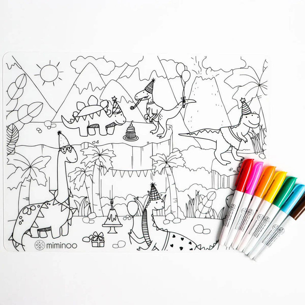 Dino Party - Silicone Reusable Coloring Mat & Markers Set