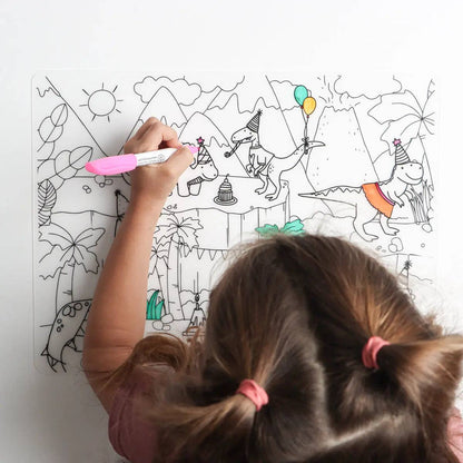 Dino Party - Silicone Reusable Coloring Mat & Markers Set