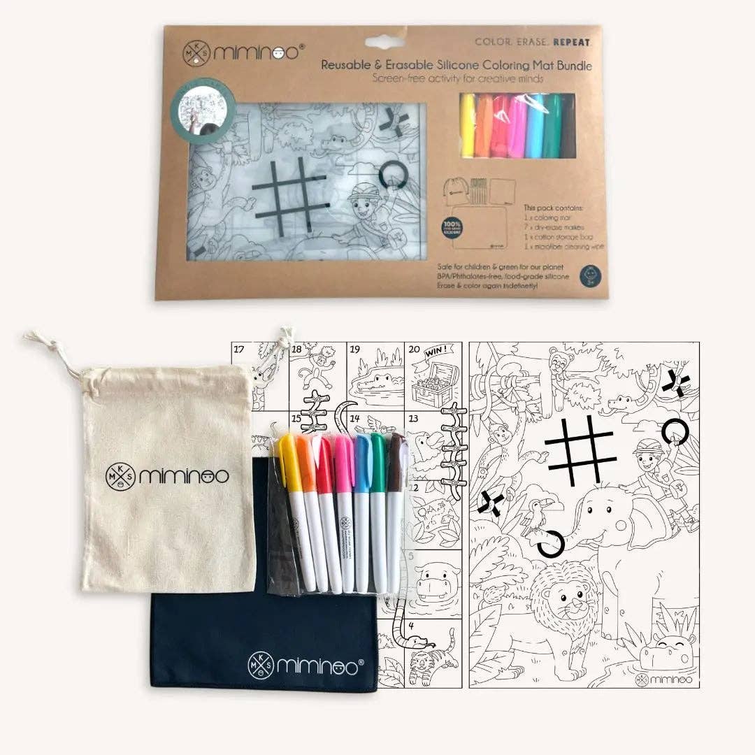 Jungle Games - Silicone Reusable Coloring Mat & Markers Set