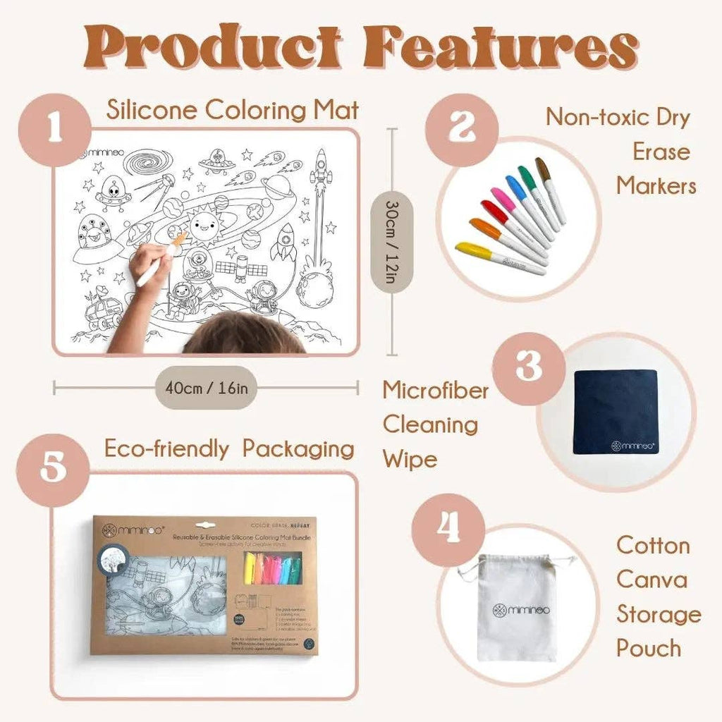 Space-Silicone Reusable Coloring Mat & Markers Set