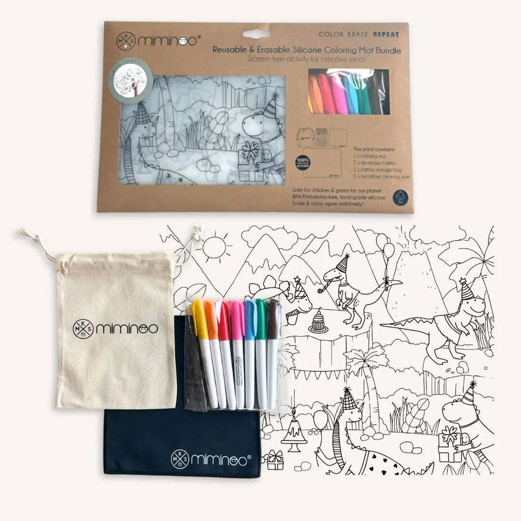 Dino Party - Silicone Reusable Coloring Mat & Markers Set