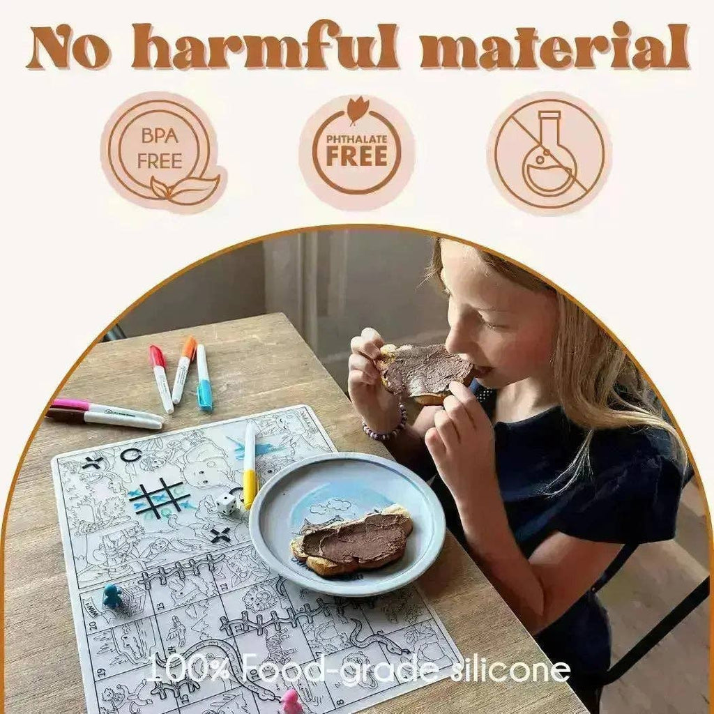 Jungle Games - Silicone Reusable Coloring Mat & Markers Set