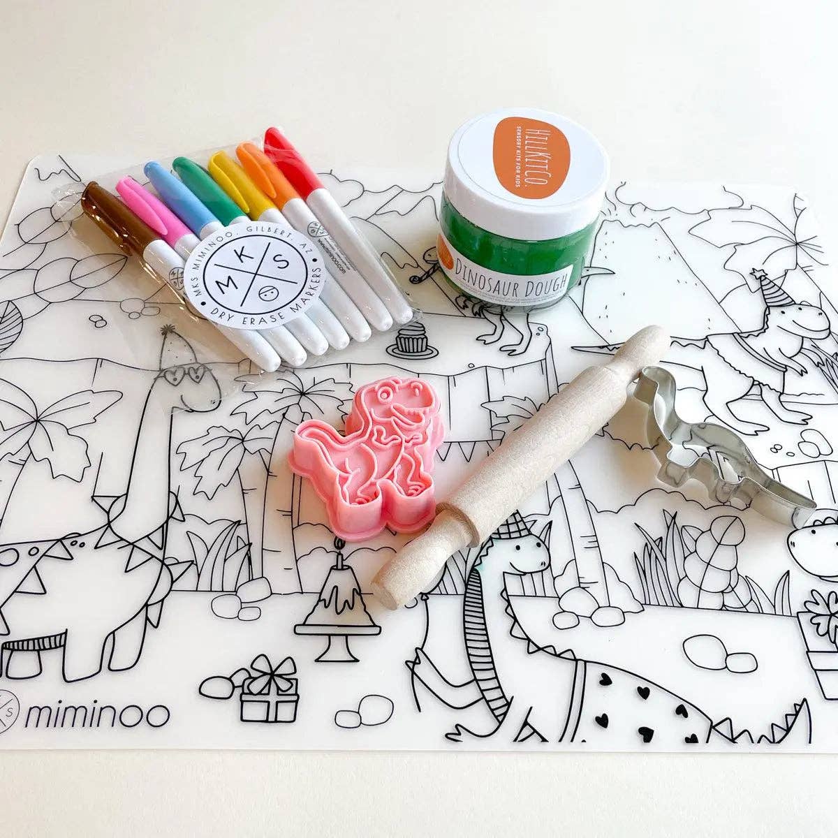 Dino Party - Silicone Reusable Coloring Mat & Markers Set