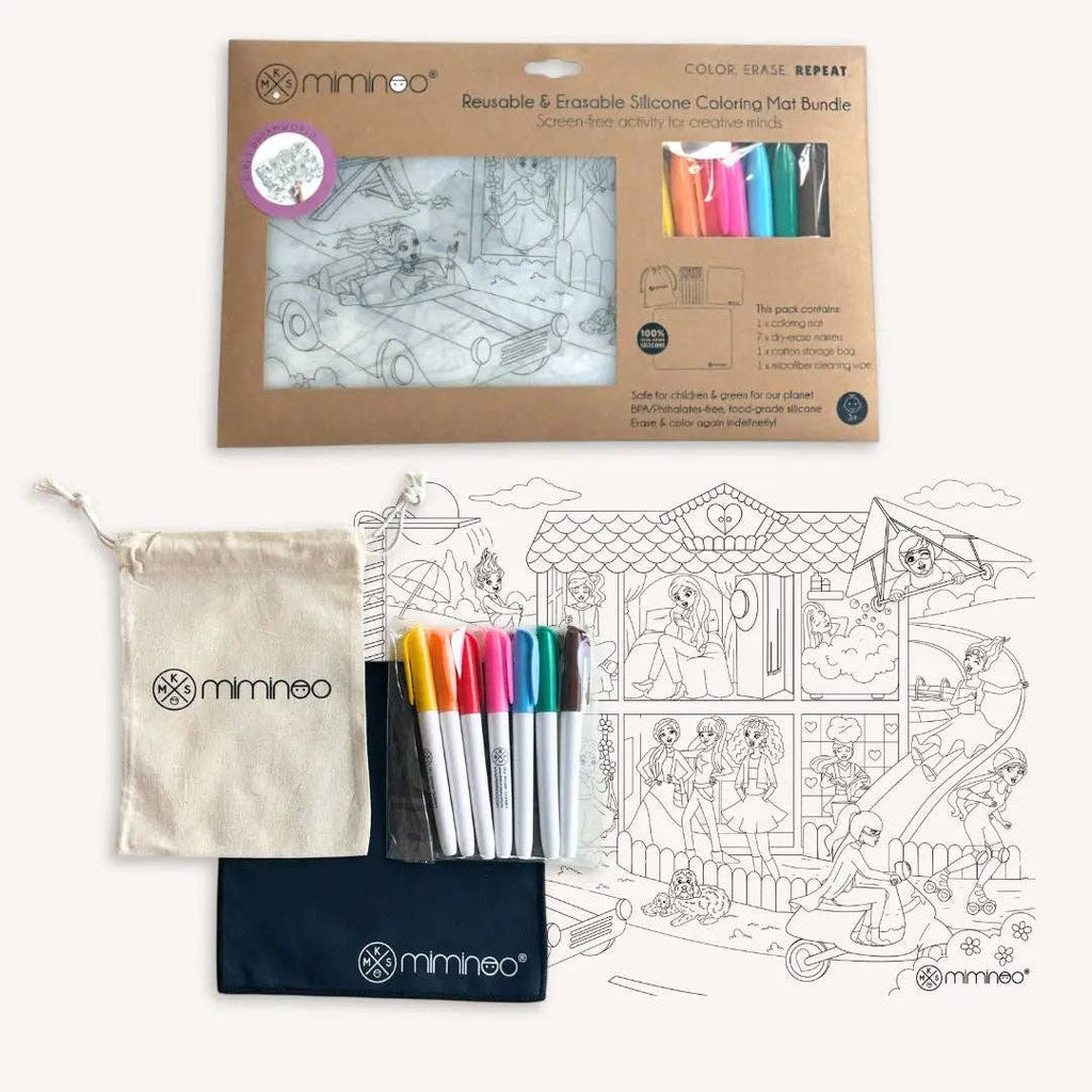 Doll Dream House - Silicone Reusable Coloring Mat & Markers Set