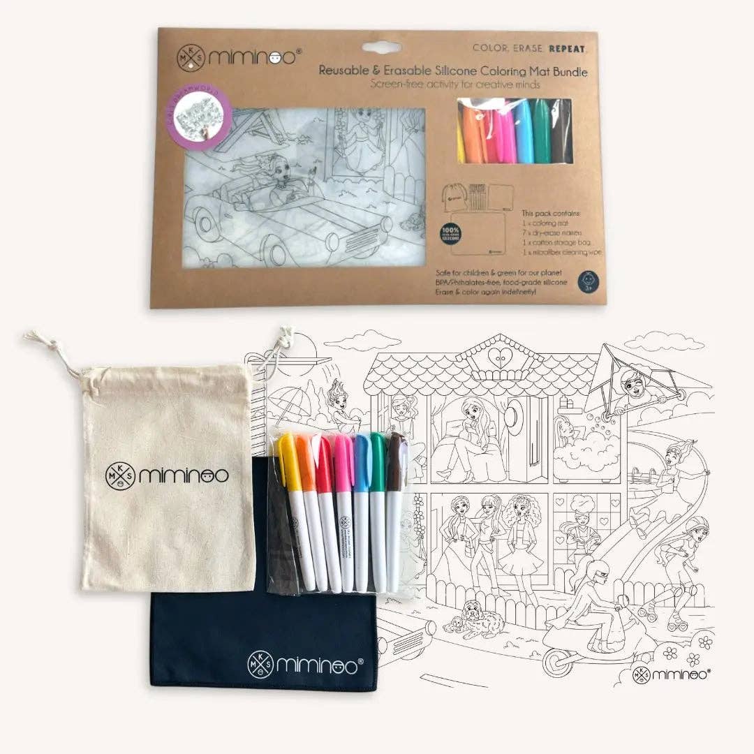 Doll Dream House - Silicone Reusable Coloring Mat & Markers Set