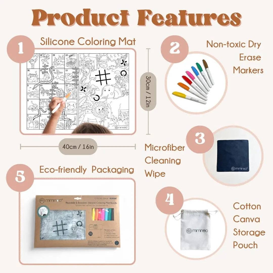 Jungle Games - Silicone Reusable Coloring Mat & Markers Set
