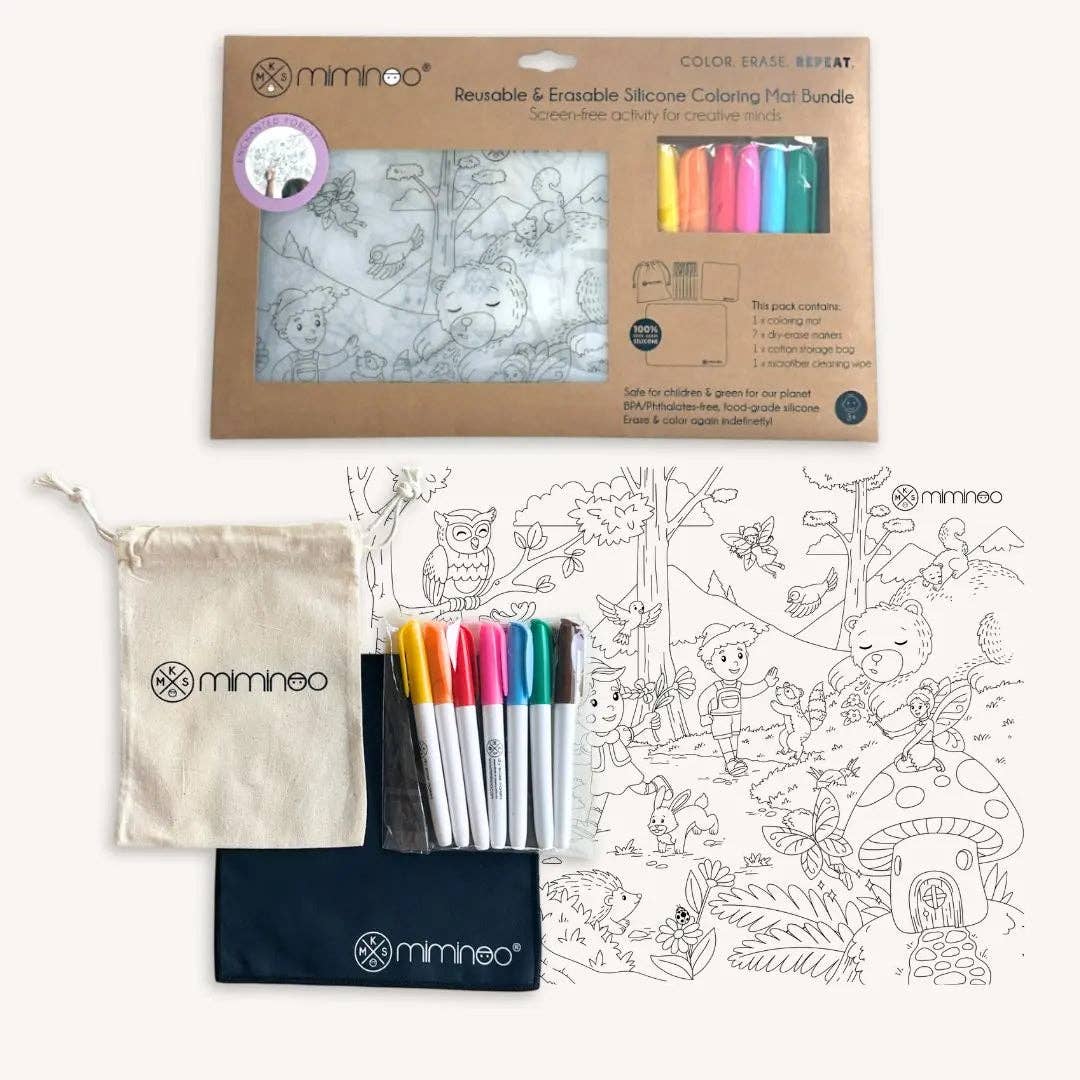 Enchanted Forest - Silicone Reusable Coloring Mat & Markers Set